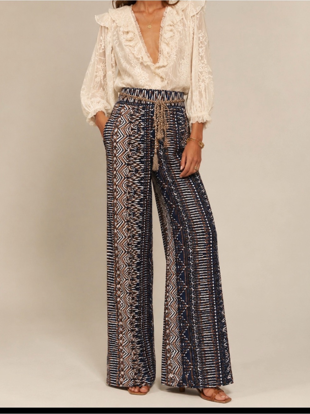 bcbg generation wide leg pants, blue tribal print